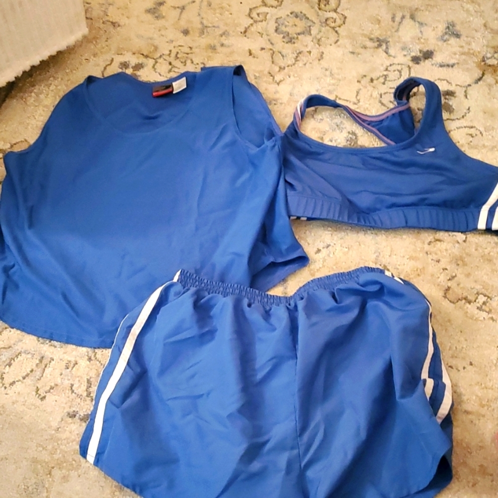 Blue running outfit